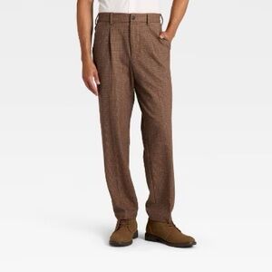 NWT Goodfellow & Co. Pull On Brown Plaid Pleated Trouser Pants Size: Large